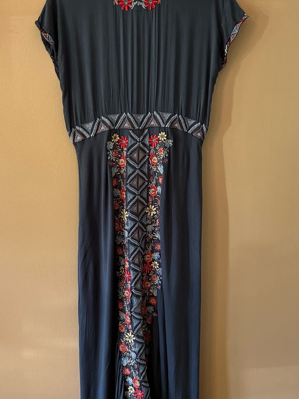 Johnny Was Embroidered Boho Cassie Maxi Dress - Navy Blue Medium - Picture 7 of 10